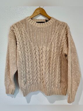 Vintage Outback Red Chunky Cable Knit Sweater Beige Fisherman Cabincore Cozy S